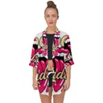 Music Hip Hop Text Black White 3d Open Front Chiffon Kimono