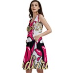 Music Hip Hop Text Black White 3d Sleeveless V-Neck Skater Dress with Pockets