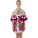 Music Hip Hop Text Black White 3d Half Sleeve Satin Kimono 