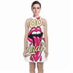 Music Hip Hop Text Black White 3d Velvet Halter Neckline Dress 