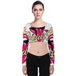 Music Hip Hop Text Black White 3d Velvet Long Sleeve Crop Top