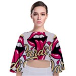 Music Hip Hop Text Black White 3d Tie Back Butterfly Sleeve Chiffon Top