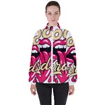 Music Hip Hop Text Black White 3d Women s High Neck Windbreaker