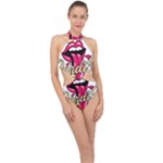 Music Hip Hop Text Black White 3d Halter Side Cut Swimsuit