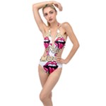 Music Hip Hop Text Black White 3d Plunging Cut Out Swimsuit
