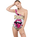 Music Hip Hop Text Black White 3d Frilly One Shoulder Swimsuit