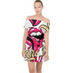 Music Hip Hop Text Black White 3d Off Shoulder Chiffon Dress