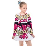 Music Hip Hop Text Black White 3d Kids  Long Sleeve Dress