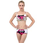 Music Hip Hop Text Black White 3d Layered Top Bikini Set