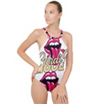 Music Hip Hop Text Black White 3d High Neck One Piece Swimsuit