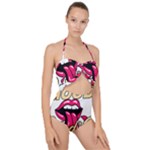 Music Hip Hop Text Black White 3d Scallop Top Cut Out Swimsuit