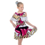 Music Hip Hop Text Black White 3d Kids  Shoulder Cutout Chiffon Dress