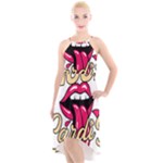 Music Hip Hop Text Black White 3d High-Low Halter Chiffon Dress 