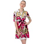 Music Hip Hop Text Black White 3d Belted Shirt Dress