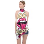 Music Hip Hop Text Black White 3d Halter Asymmetric Satin Top