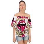 Music Hip Hop Text Black White 3d Off Shoulder Short Sleeve Top