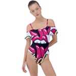 Music Hip Hop Text Black White 3d Frill Detail One Piece Swimsuit