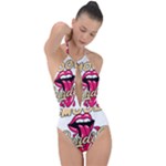 Music Hip Hop Text Black White 3d Plunge Cut Halter Swimsuit