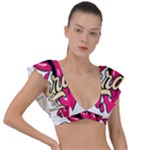 Music Hip Hop Text Black White 3d Plunge Frill Sleeve Bikini Top