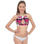 Music Hip Hop Text Black White 3d Cross Front Halter Bikini Top