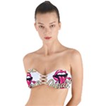 Music Hip Hop Text Black White 3d Twist Bandeau Bikini Top