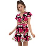 Music Hip Hop Text Black White 3d Flutter Sleeve Wrap Dress
