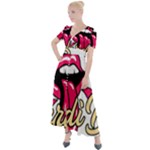 Music Hip Hop Text Black White 3d Button Up Short Sleeve Maxi Dress