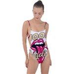 Music Hip Hop Text Black White 3d Tie Strap One Piece Swimsuit