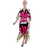 Music Hip Hop Text Black White 3d Quarter Sleeve Wrap Front Maxi Dress