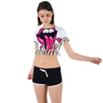 Music Hip Hop Text Black White 3d Tie Back Short Sleeve Crop T-Shirt