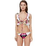 Music Hip Hop Text Black White 3d Low Cut Ruffle Edge Bikini Set
