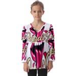Music Hip Hop Text Black White 3d Kids  V Neck Casual Top