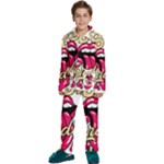 Music Hip Hop Text Black White 3d Kids  Long Sleeve Velvet Pajamas Set