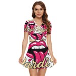 Music Hip Hop Text Black White 3d V-Neck High Waist Chiffon Mini Dress