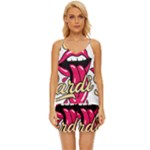 Music Hip Hop Text Black White 3d V-Neck Satin Pajamas Set