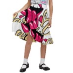 Music Hip Hop Text Black White 3d Kids  Ruffle Flared Wrap Midi Skirt
