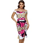 Music Hip Hop Text Black White 3d Off Shoulder Ruffle Split Hem Bodycon Dress