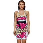 Music Hip Hop Text Black White 3d Sleeveless Wide Square Neckline Ruched Bodycon Dress