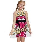 Music Hip Hop Text Black White 3d Kids  Halter Collar Waist Tie Chiffon Dress