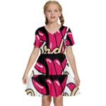 Music Hip Hop Text Black White 3d Kids  Short Sleeve Tiered Mini Dress