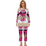 Music Hip Hop Text Black White 3d Womens  Long Sleeve Lightweight Pajamas Set