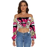 Music Hip Hop Text Black White 3d Long Sleeve Crinkled Weave Crop Top