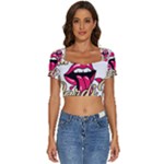 Music Hip Hop Text Black White 3d Short Sleeve Square Neckline Crop Top 