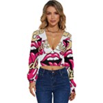 Music Hip Hop Text Black White 3d Long Sleeve Deep-V Velour Top