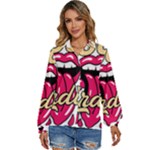 Music Hip Hop Text Black White 3d Women s Long Sleeve Button Up Shirt