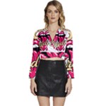 Music Hip Hop Text Black White 3d Long Sleeve Tie Back Satin Wrap Top