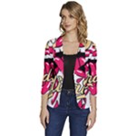 Music Hip Hop Text Black White 3d Women s One-Button 3/4 Sleeve Short Jacket