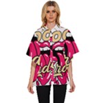 Music Hip Hop Text Black White 3d Women s Batwing Button Up Shirt