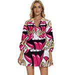 Music Hip Hop Text Black White 3d V-Neck Placket Mini Dress