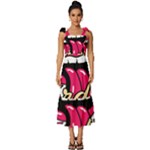 Music Hip Hop Text Black White 3d Tie-Strap Tiered Midi Chiffon Dress